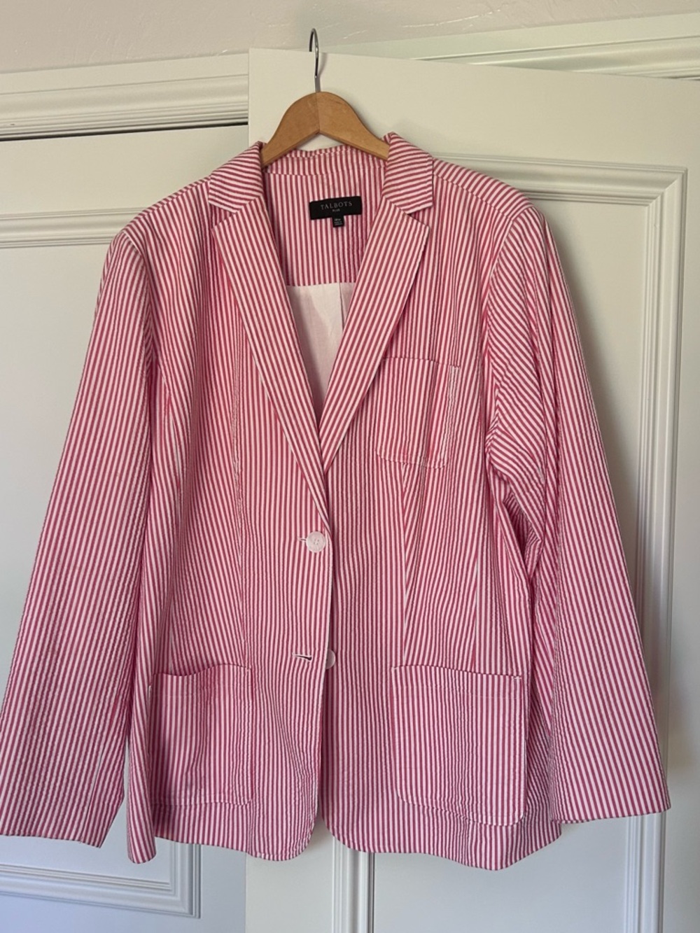 Talbots Pink and White Striped Cotton Blazer